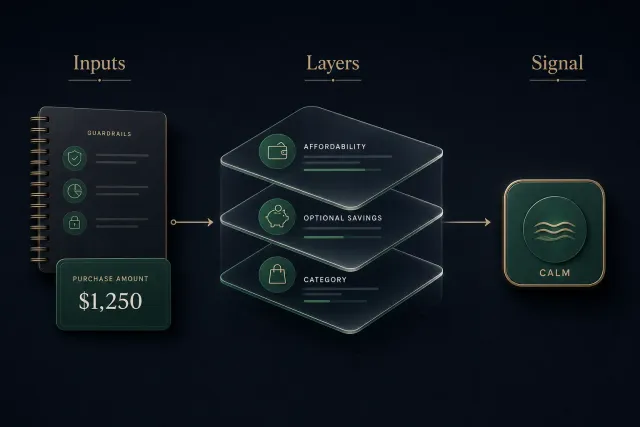 Infographic from your numbers and purchase amount through plain steps to a calm result for this purchase.